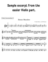 Sheet music excerpt for 'Danse Macabre' by Saint-Saens, labeled as an easier Violin part.