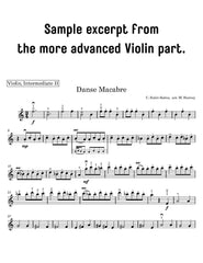 Sheet music excerpt for 'Danse Macabre' by C. Saint-Saens, arranged for intermediate violin players.