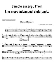 Sheet music excerpt for 'Danse Macabre' by C. Saint-Saens, labeled as intermediate for viola.