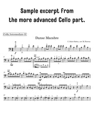 Sheet music excerpt for 'Danse Macabre' by C. Saint-Saens, labeled as 'Intermediate II' for cello.