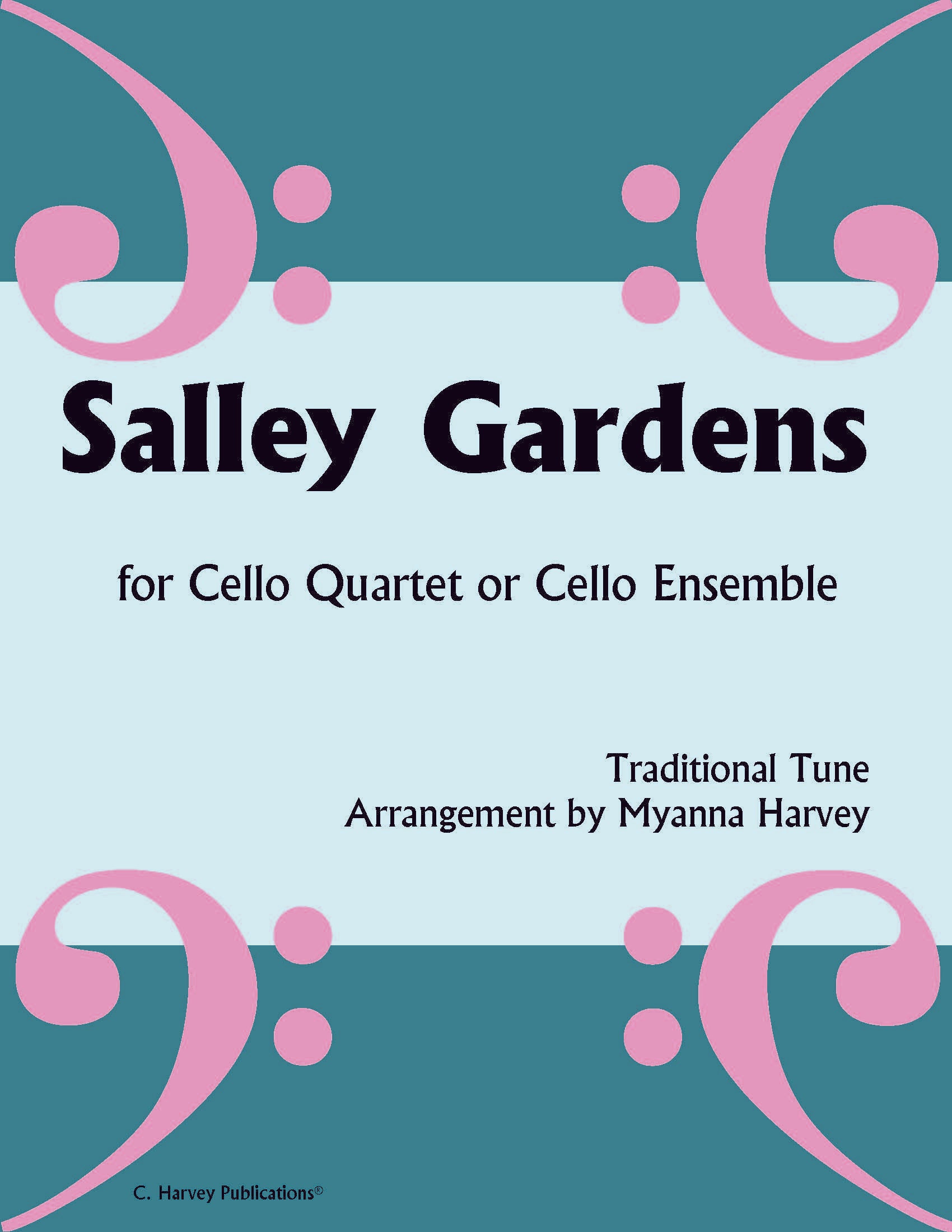 Sheet music cover for 'Salley Gardens' for cello quartet or ensemble with decorative elements.
