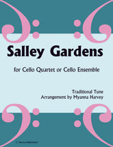 Sheet music cover for 'Salley Gardens' for cello quartet or ensemble with decorative elements.