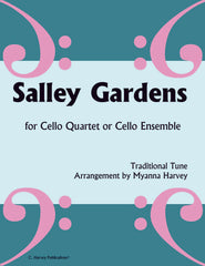 Sheet music cover for 'Salley Gardens' for cello quartet or ensemble with decorative elements.