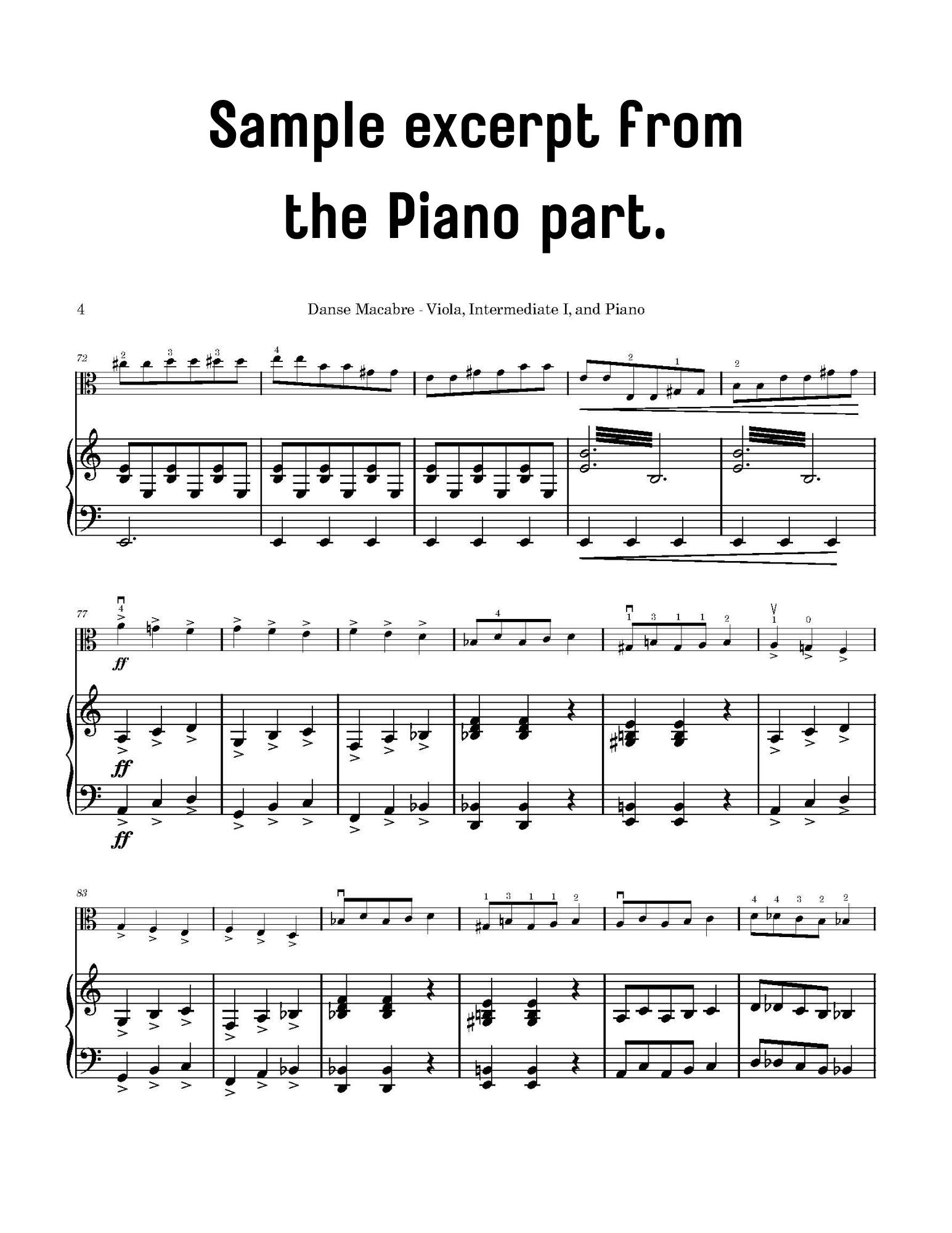 Sheet music excerpt from Danse Macabre for viola and piano with musical notation on a white background