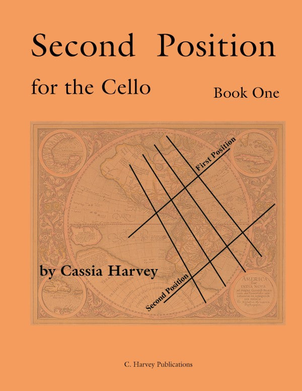 Book cover for 'Second Position for the Cello, Book One' by Cassia Harvey - a cello position method.