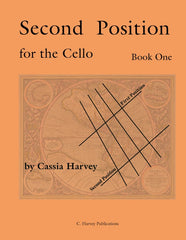 Book cover for 'Second Position for the Cello, Book One' by Cassia Harvey - a cello position method.