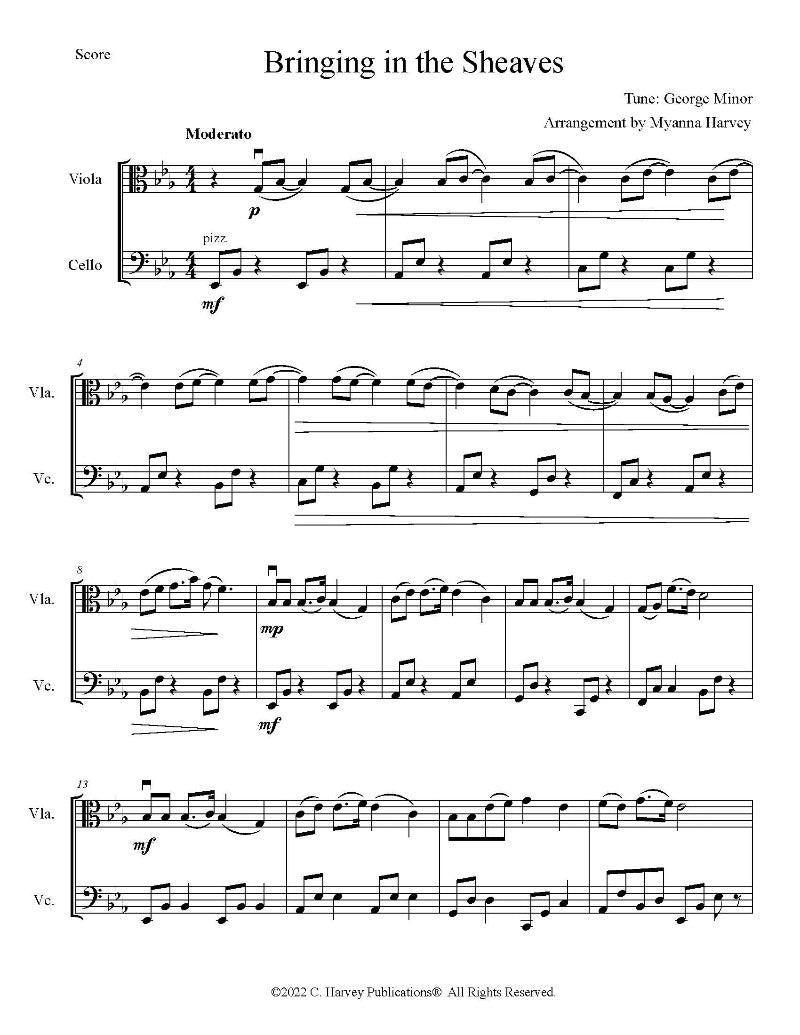 Bringing in the Sheaves for Viola (or Violin) and Cello, Arr. Myanna Harvey PDF Download