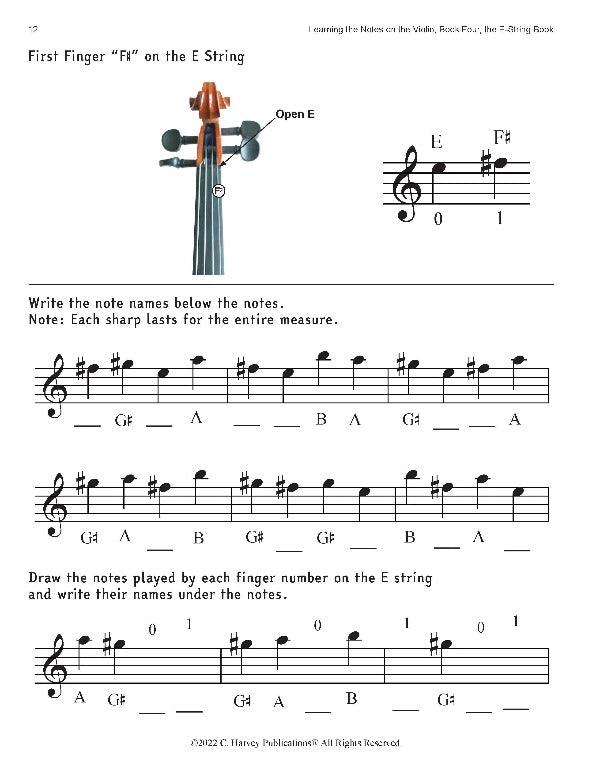 Learning the Notes the Violin, Four, the E String Book - PDF – Learn Strings Harvey String Arrangements