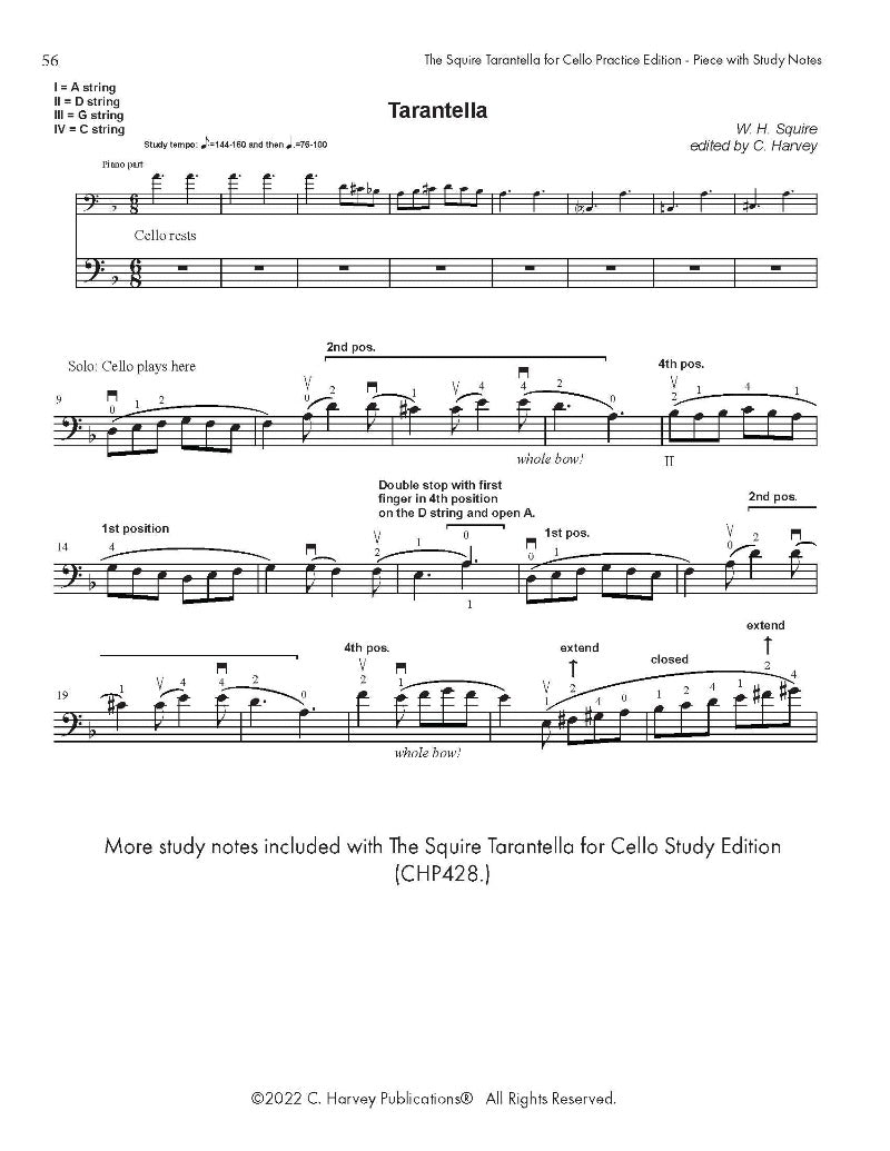 The Squire Tarantella for Cello Practice Edition - PDF Download