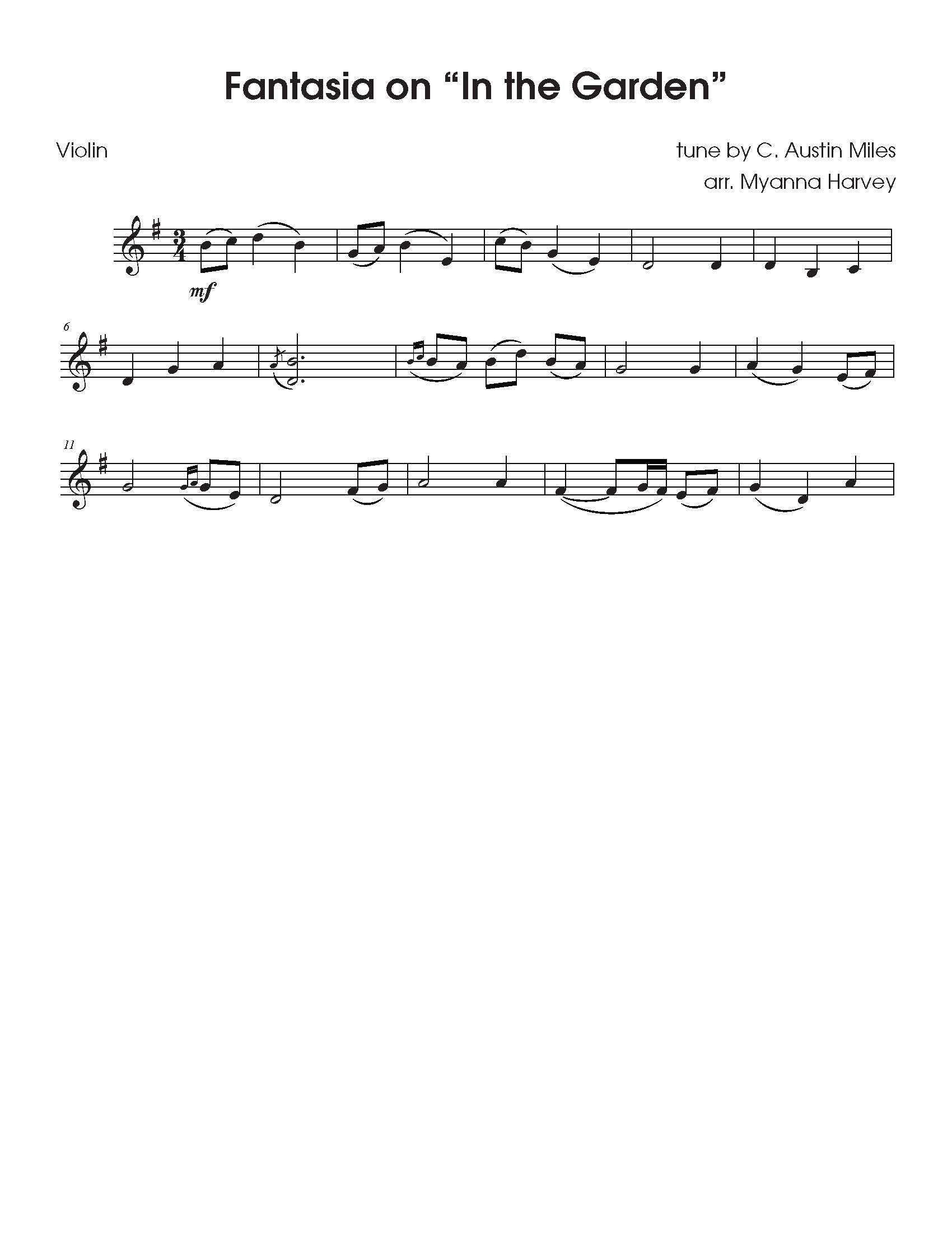 Fantasia on "In the Garden" for Solo Violin - an Easter Hymn - PDF Download
