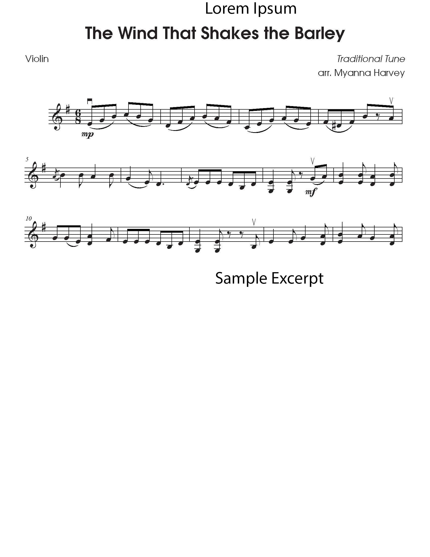 Solo violin fiddle tune sample page