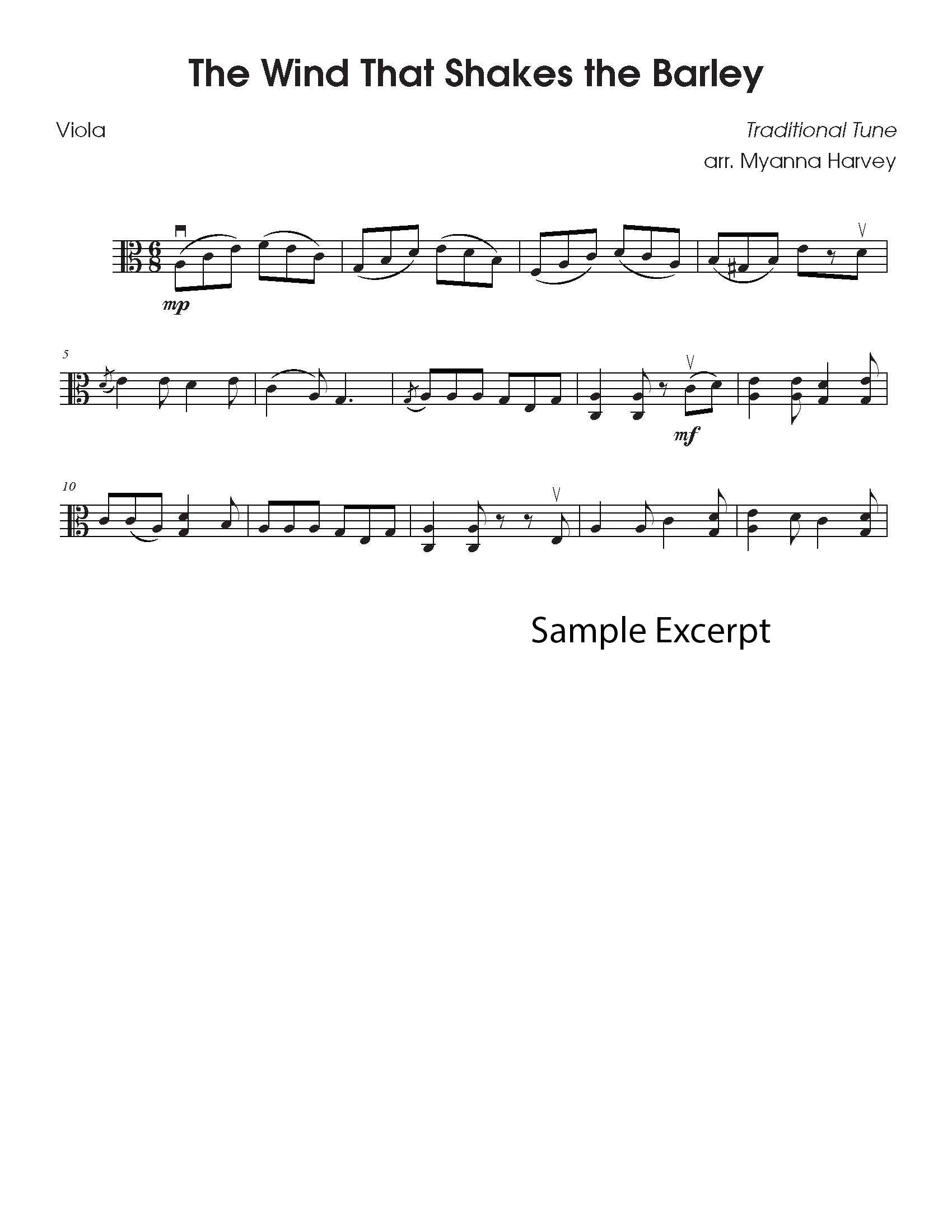 Solo viola fiddle tune sample page