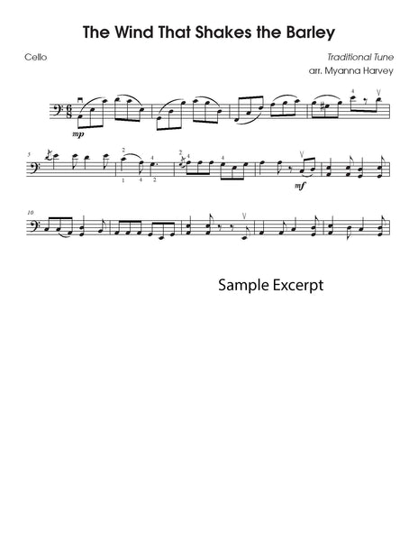 Solo cello fiddle tune sample page