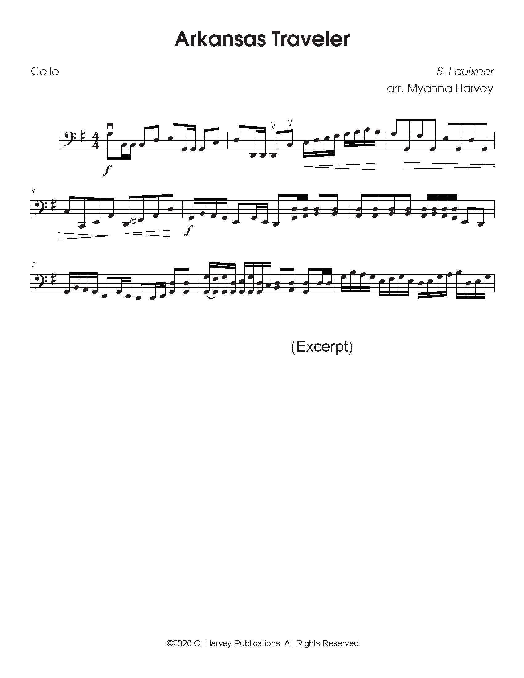 Arkansas Traveler for Solo Cello - Variations on an Unaccompanied Fiddle Tune - PDF Download