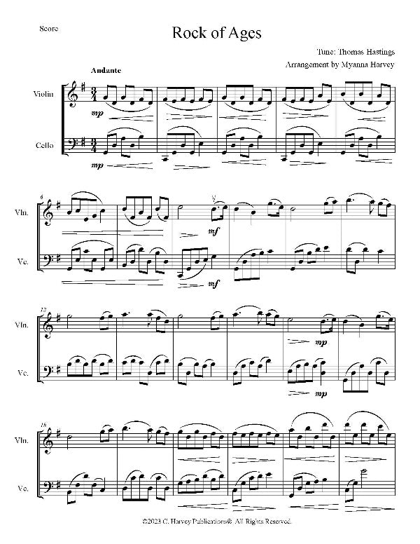 Rock of Ages for Violin and Cello, Arr. Myanna Harvey - PDF Download