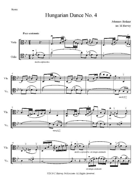 Hungarian Dance No. 4, by Johannes Brahms, arranged by Myanna Harvey, for String Duo - PDF Download